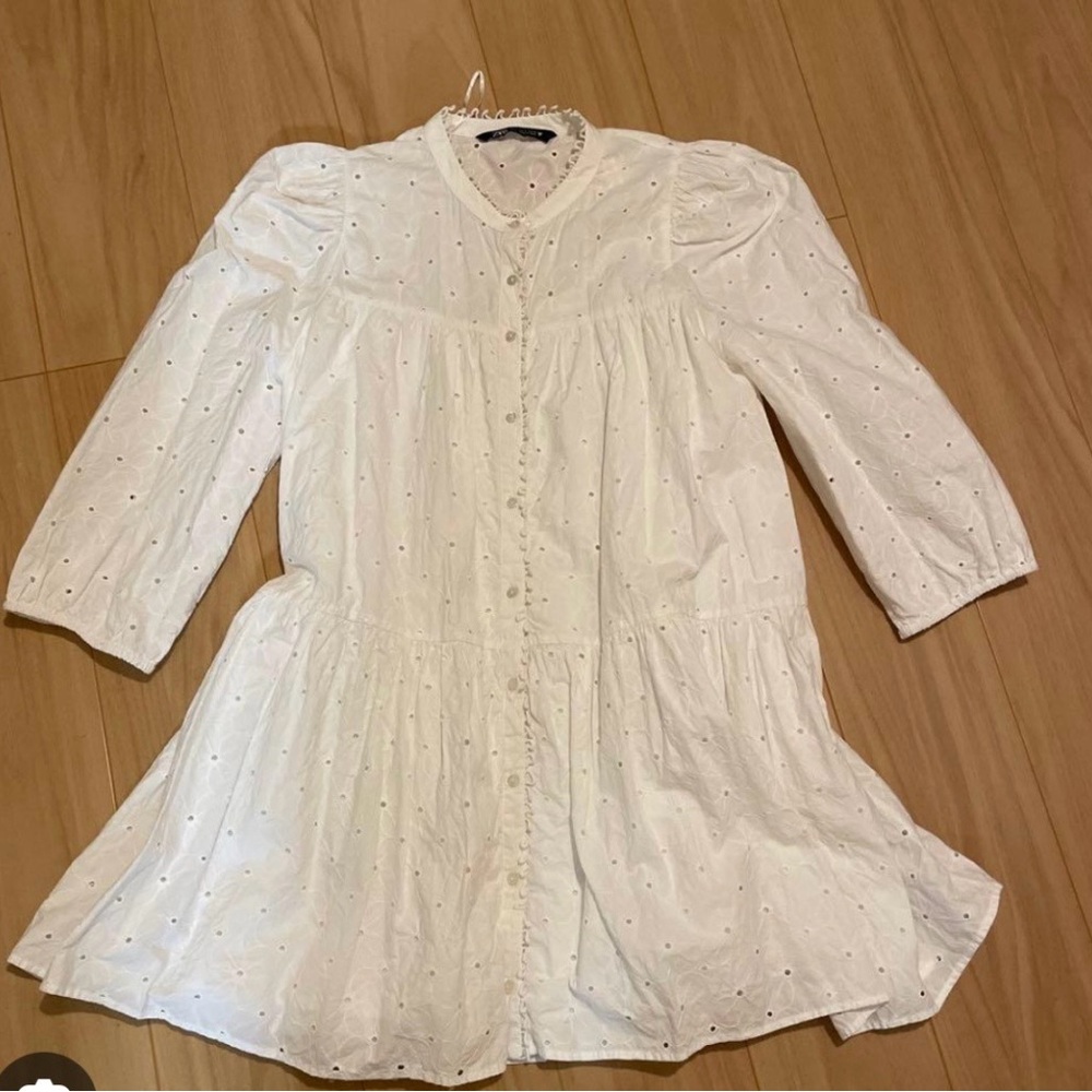 Zara White Embroidered Eyelet Dress